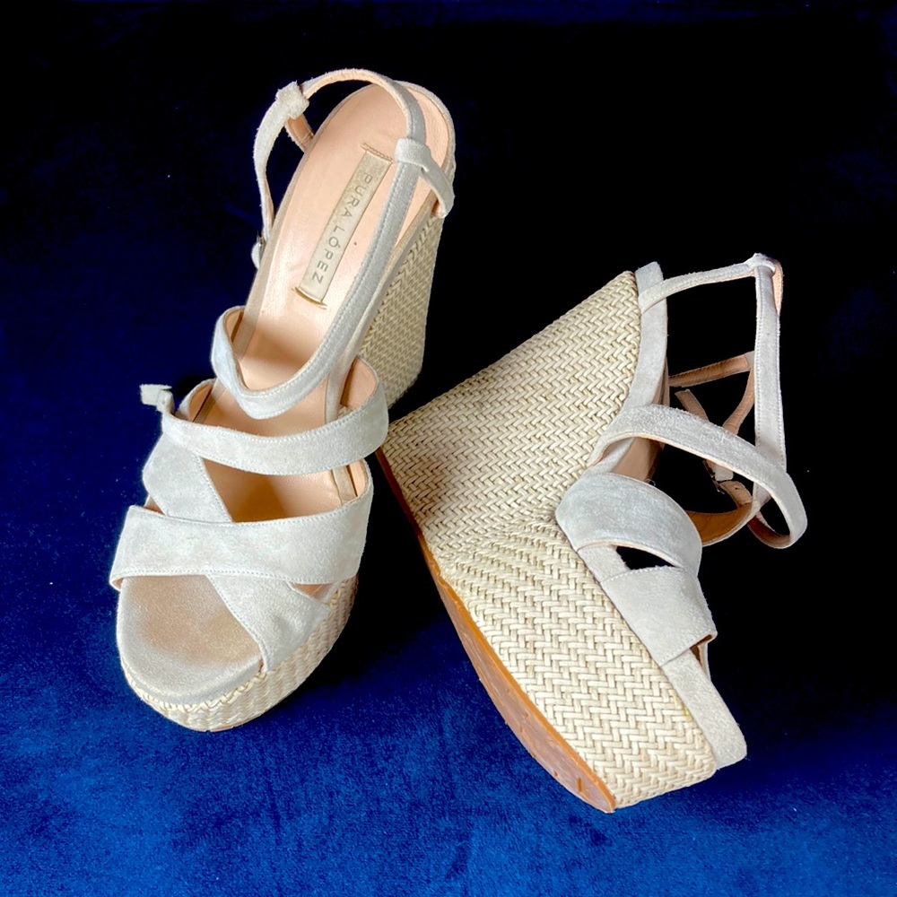 Pura Lopez Taupe Suede Wedge Heels